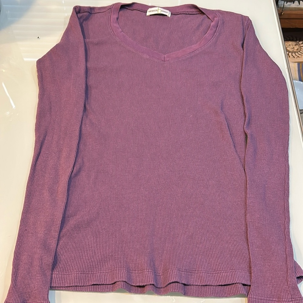 Purple waffle knit long sleeved v neck top Rebecca Beeson